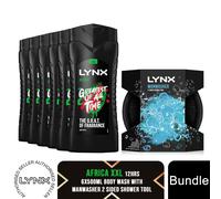 Lynx Shower Gel 500ml 6 Pack with Manwasher 2 Sided Shower Tool Mens Body Wash