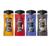 Lynx Shower Gel Men's 4 Pack Bundle of 400ml Body Wash in Black Vanilla, Blue Lavender, Cherry Spritz & Peach Infusion, Invigorating Scents for Daily Freshness