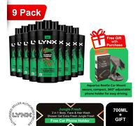 Lynx Shower Gel Multi Pack 9x700ml Mens 3in1 Body Wash + Free Car Phone Holder