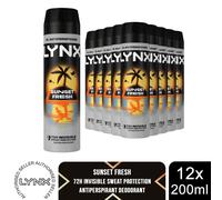 Lynx Sunset Fresh Anti Perspirant Body Spray 200ml 12 Pack Mens Deodorant