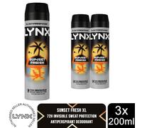 Lynx Sunset Fresh Anti Perspirant Body Spray 200ml 3 Pack Mens Deodorant