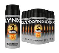 Lynx Sunset Fresh Antiperspirant Multipack With Mango and Mandarin Scent Long Lasting Fragrance with 72 Hours Invisible Sweat Protection Deodorant Spray for Men 150 ml, 12 Pack