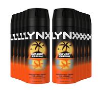 Lynx Sunset Fresh Body Spray Deodorant for Men 150ml Pack of 10, Aluminium Free Bodyspray Aerosol, 48H Odour Protection, Mango & Mandarin Fragrance, Lynx Deodorant Mens Everyday Freshness