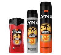Lynx Sunset Fresh Men’s 3 Pack Bundle of 200 ml Anti-Perspirant Deodorant, 250 ml Body Spray & 225 ml 3-in-1 Shower Gel for Long-Lasting Freshness All Day