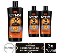 Lynx Sunset Fresh Shower Gel 700ml 3Pk 3in1 Body Wash XXL 12H Fresh Scent