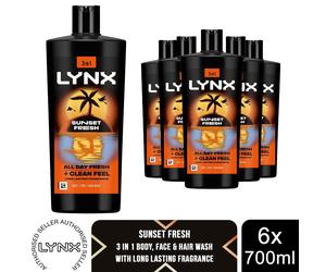 Lynx Sunset Fresh Shower Gel 700ml 6 Pack 3in1 Body Wash XXL Size Fresh
