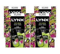 Lynx THE WINGMEN Epic Fresh 48H Odour Protection Body Spray 150 ml and 3in1 Fresh Boost Hair, Face and Body Wash 225 ml 2pcs Ready to Wrap Gift Set for Him,4pk