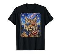 Lynx Wearing USA Flag Glasses American Art Value Graphic T-Shirt, Men, Black, M