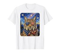 Lynx Wearing USA Flag Glasses American Art Value Graphic T-Shirt, Men, White, S