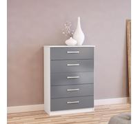 Lynx White and Grey Gloss 5 Drawer Chest