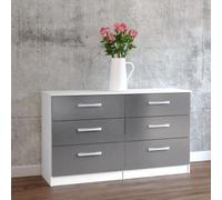 Lynx White and Grey Gloss 6 Drawer Wide Chest