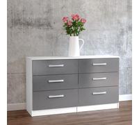 Lynx Wide Chest - 6 Drawer - White and Grey Gloss