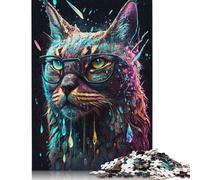 Lynx with Glasses 500 Pieces Jigsaw Adult Jigsaw Puzzle,Difficult Puzzle for Adult Challenging Jigsaw Puzzle Gift for Friends Family 500pcs (52x38cm)