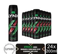 Lynx XL Africa Body Spray 48H Fresh Mandarin & Sandalwood Scent Deo, 24x200ml