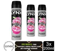 Lynx XL Anti-Perspirant 72-Hour Sweat Protection Deodorant 200ml, 3 Pack