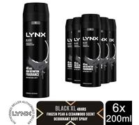 Lynx XL Black 48H Fresh Frozen Pear & Cedarwood Scent Body Spray Deo, 6x200ml