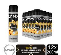 Lynx XL Gold Anti Perspirant Body Spray 200ml 12 Pack Mens Deodorant 72H Protect