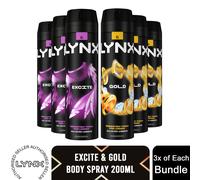 Lynx XL Mens Body Spray Deodorant Multi Fragrance Bundle Set 200ml, 6 Pack