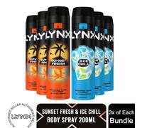 Lynx XL Mens Body Spray Deodorant Multi Fragrance Bundle Set 200ml, 6 Pack
