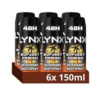 Lynx Men Sunset Fresh Deodorant Body Spray with a mango & mandarin scent for 48 hour all-over freshness 150 ml, Pack of 6