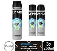 Lynx Ice Chill Anti-Perspirant Aerosol Men's Deodorant Spray with ProScent technology and an iced mint & lemon scent for 72 hours protection against odour and wetness 250 ml