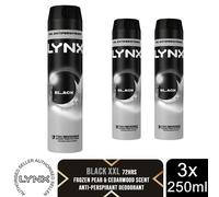 Lynx XXL Black Anti Perspirant Body Spray 250ml 3 Pk Mens Deodorant Anti Sweat