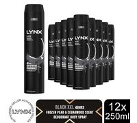Lynx XXL Black Body Spray 250ml 12 Pack Mens Deodorant 48H Pear Cedarwood Scent
