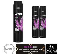 Lynx XXL Body Spray 48-Hour High Definition Fragrance Deodorant for Men, 3x250ml