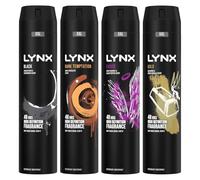 Lynx XXL Body Spray for Men 4 Pack Bundel of 250ml Each in Black, Dark Temptation, Excite & Gold with Long-Lasting Deodorant for 48 Hour Freshness & Irresistible Fragrances