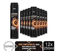 Lynx XXL Dark Temptation Body Spray 250ml 12 Pack Mens Deodorant Choclate Scent
