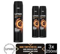 Lynx XXL Dark Temptation Body Spray 250ml 3 Pack Mens Deodorant Chocolate Scent