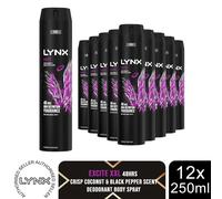 Lynx XXL Excite Body Spray 250ml 12 Pack Mens Deodorant 48H Coconut Pepper Scent