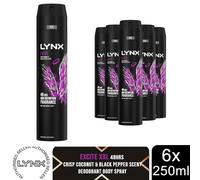 Lynx XXL Excite Body Spray 250ml 6 Pack Mens Deodorant 48H Coconut Pepper Scent