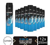 Lynx XXL Ice Chill Body Spray 250ml 12 Pack Mens Deodorant 48H Mint Lemon Scent