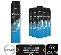 Lynx XXL Ice Chill Body Spray 250ml 6 Pack Mens Deodorant 48H Mint Lemon Scent