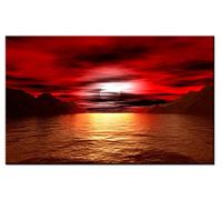Lynxart Moonshine Red wall art Large room framed ready to hang. Abstract giclee seascape artwork for home office (80cm x 50cm)