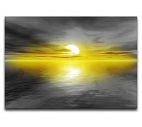 Lynxart Rare Yellow and Grey Original New Large Beach Canvas framed ready to hang. Abstract giclee artwork home office living room kitchen bedroom colour Handmade Sunset (60cm x 40cm)