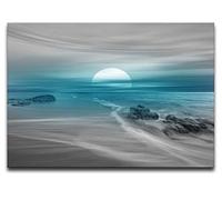 Lynxart Soul 3 Teal Canvas Pints Large Beach Canvas framed ready to hang. Abstract giclee artwork home office living room kitchen bedroom colour Handmade Sunset (4 Piece 2x46,2x66cm)