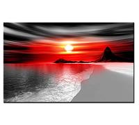 Lynxart - Venus 2 80x50cm New Red grey wall art Large Abstract room wallart stretched and framed ready to hang. Abstract colour giclee artwork 1 piece for home office living kitchen