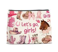 LyoGao Western Cowgirl Pink Makeup Bag, Nashville Cosmetic Bag for Country Girl Friend Daughter Sister, Let's Go Girls