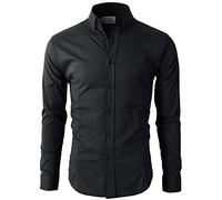 Lyon Becker Men's Casual Formal Button Down Shirt Slim Fit Long Sleeve PS24 (Black, XL)
