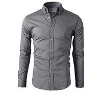 Lyon Becker Men's Casual Formal Button Down Shirt Slim Fit Long Sleeve PS24 Grey