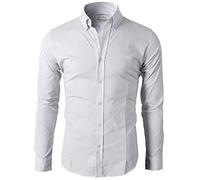 Lyon Becker Men's Casual Formal Button Down Shirt Slim Fit Long Sleeve PS24 (White,XL)
