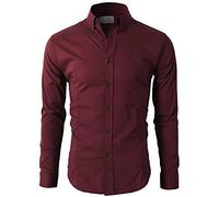Lyon Becker Men's Casual Formal Button Down Shirt Slim Fit Long Sleeve PS24 Wine (Wine, L)