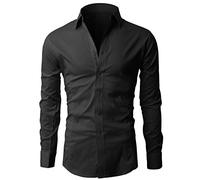 Lyon Becker Men's Casual Slim Fit Shirts Smart Shirt Long Sleeve Top Formal Dress PS01 (Black, L)