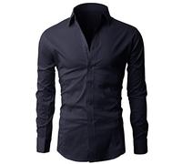 Lyon Becker Men's Casual Slim Fit Shirts Smart Shirt Long Sleeve Top Formal Dress PS01 (Navy, S)