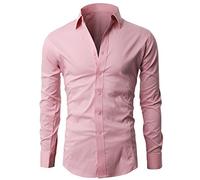 Lyon Becker Men's Casual Slim Fit Shirts Smart Shirt Long Sleeve Top Formal Dress PS01 (Pink, M)