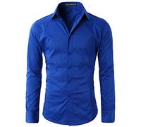 Lyon Becker Men's Casual Slim Fit Shirts Smart Shirt Long Sleeve Top Formal Dress PS01 (RoyalBlue, L)