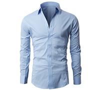 Lyon Becker Men's Casual Slim Fit Shirts Smart Shirt Long Sleeve Top Formal Dress PS01 (SkyBlue, L)