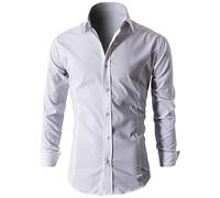 Lyon Becker Men's Casual Slim Fit Shirts Smart Shirt Long Sleeve Top Formal Dress PS01 (White, L)
